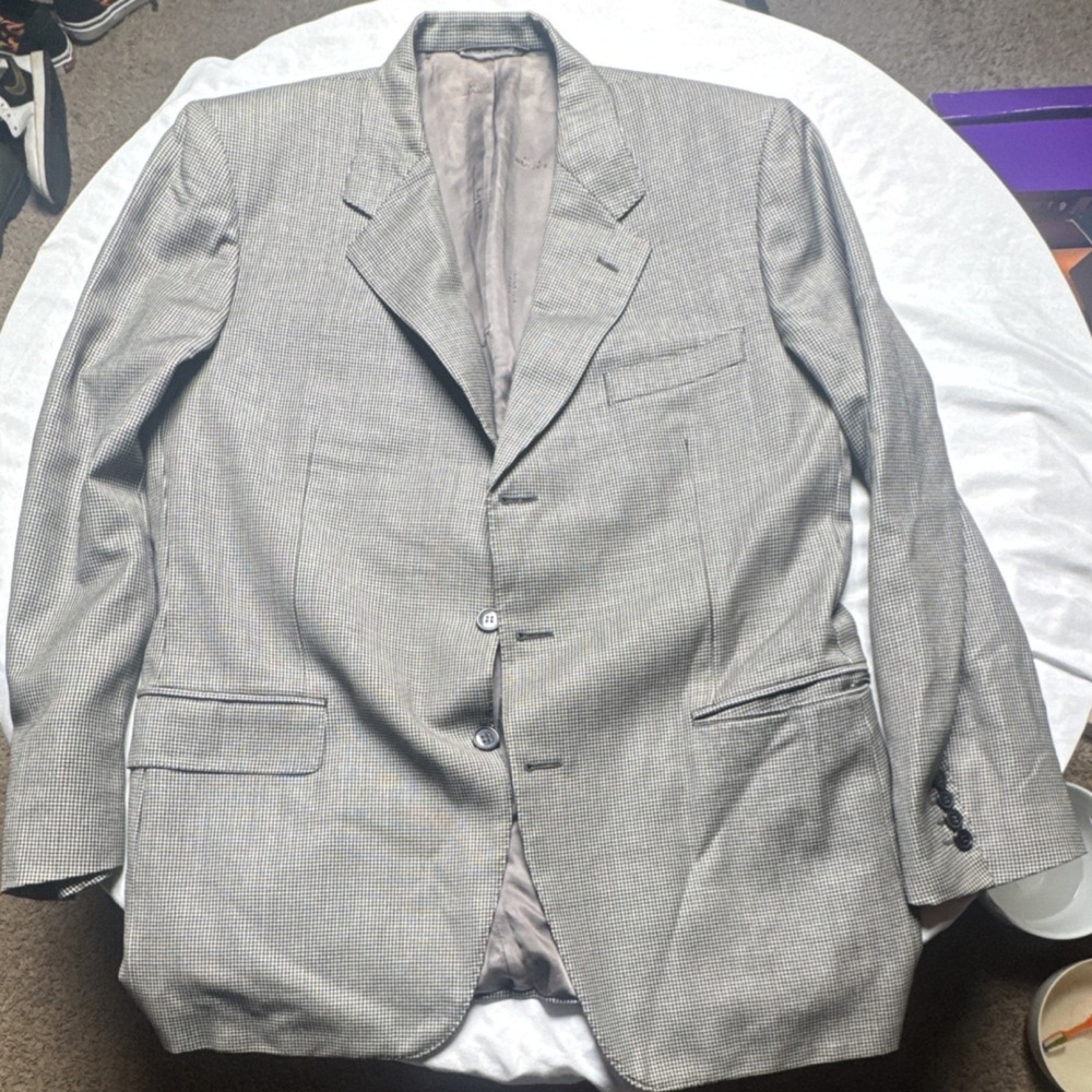 Lanvin Men's Houndstooth Wool Blazer Gray Black White Single-Breasted 3-Button